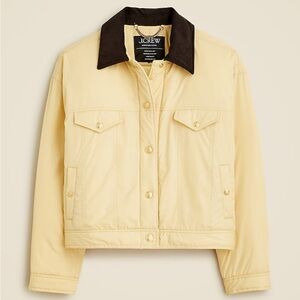 J. Crew Women's Yellow Puffer Trucker Jacket with Brown Collar
